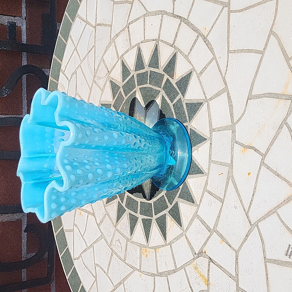 Blue opalescent modern style ruffled vase